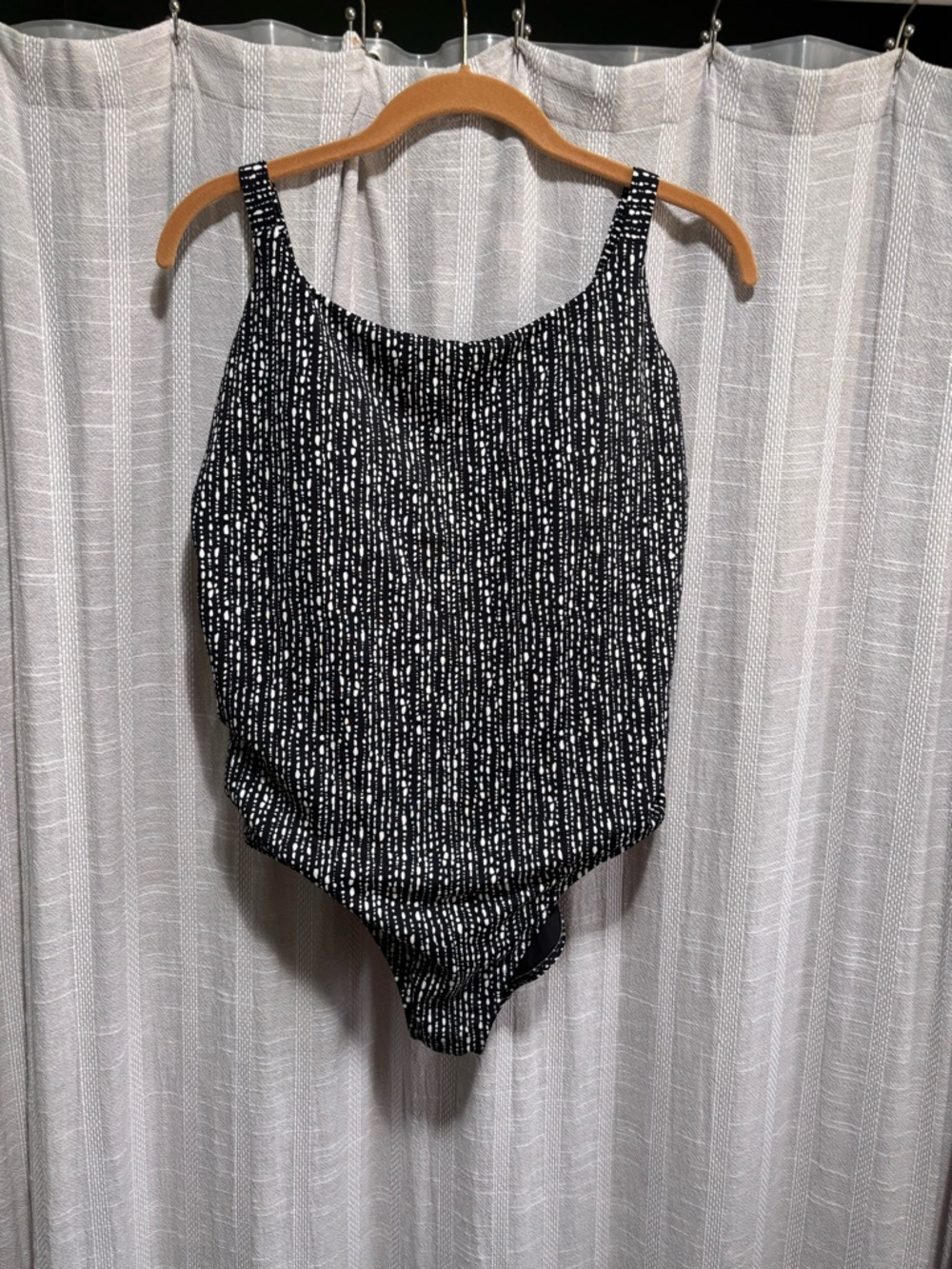 Athleta Black with White Dot-Stripe One-Piece Swim